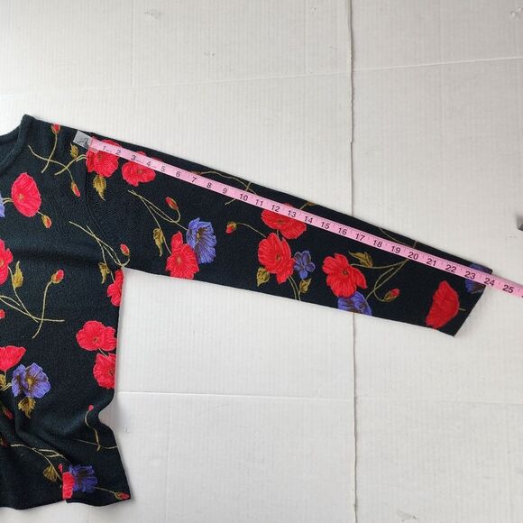 Patchington Floral Sweater Black Soft Acrylic Knit Pullover Top Crew Neck Size M - Picture 8 of 13